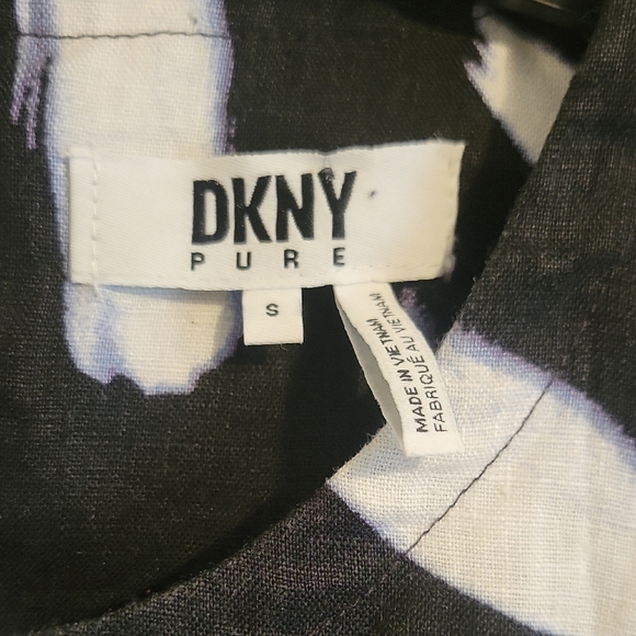 DKNY Pure SzSM Linen Black and White Patterned 3/4 sleeve crop Top - Picture 2 of 6
